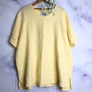 Flax 100% linen light yellow short sleeve tunic